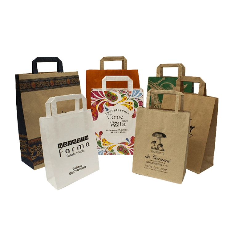 Custom Made Logo Print Fashionable Restaurant Takeaway Packaging Grab Twisted Handle Gift Grocery Shopping Pink Kraft Paper Bag