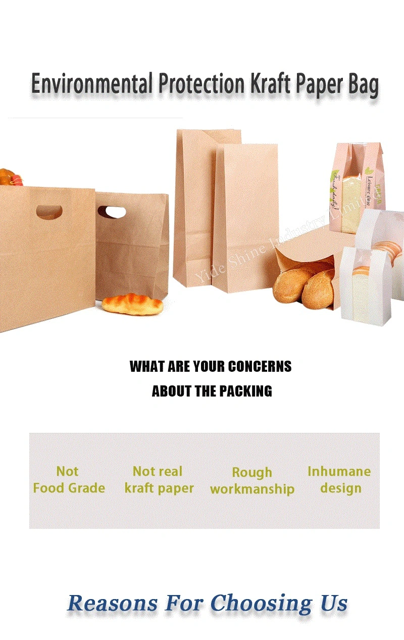 Environmental Strong Material Food Grade Kraft Paper Bags for Food Delivery Take out Food Bag with Die Cut Handle