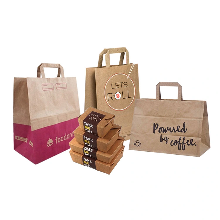 Wholesale Flat Handle Kraft Shopping Paper Bag with Logo