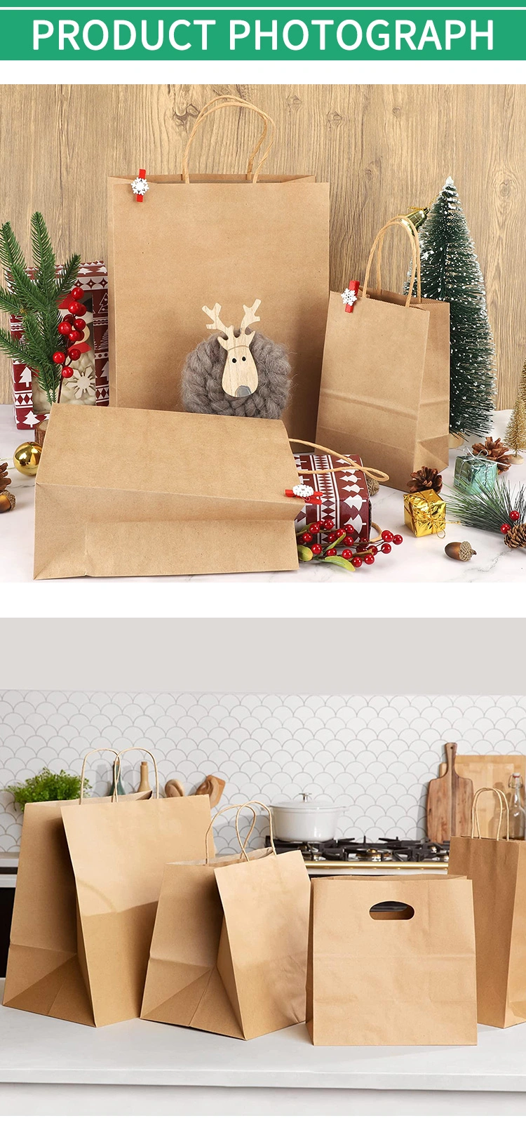 Hot Sale Bread Sandwich Flat Handle Kraft Paper Bag for Fast Food Take Away