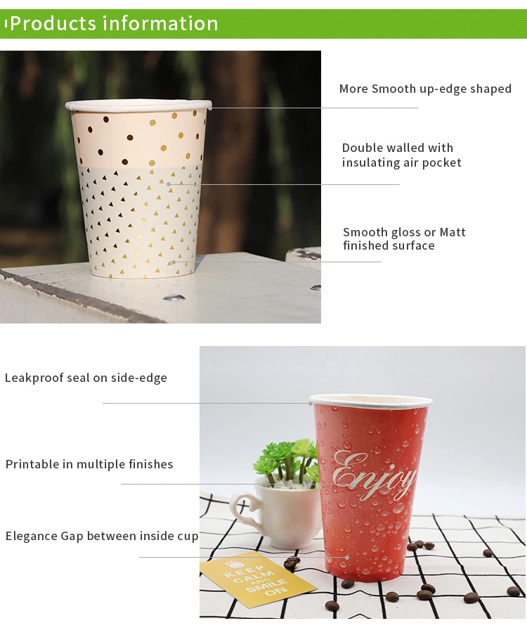 PLA Lined Biodegradable Compostable Customized Coffee Hot Paper Cup with Lid