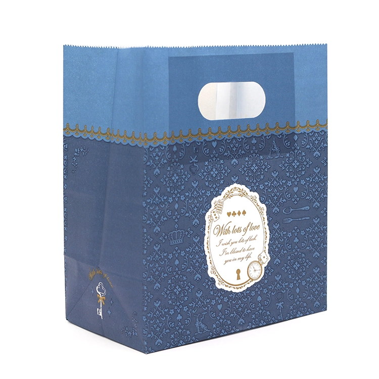 Food Gift Packaging Brown Paper Bags with Die Cut Handle