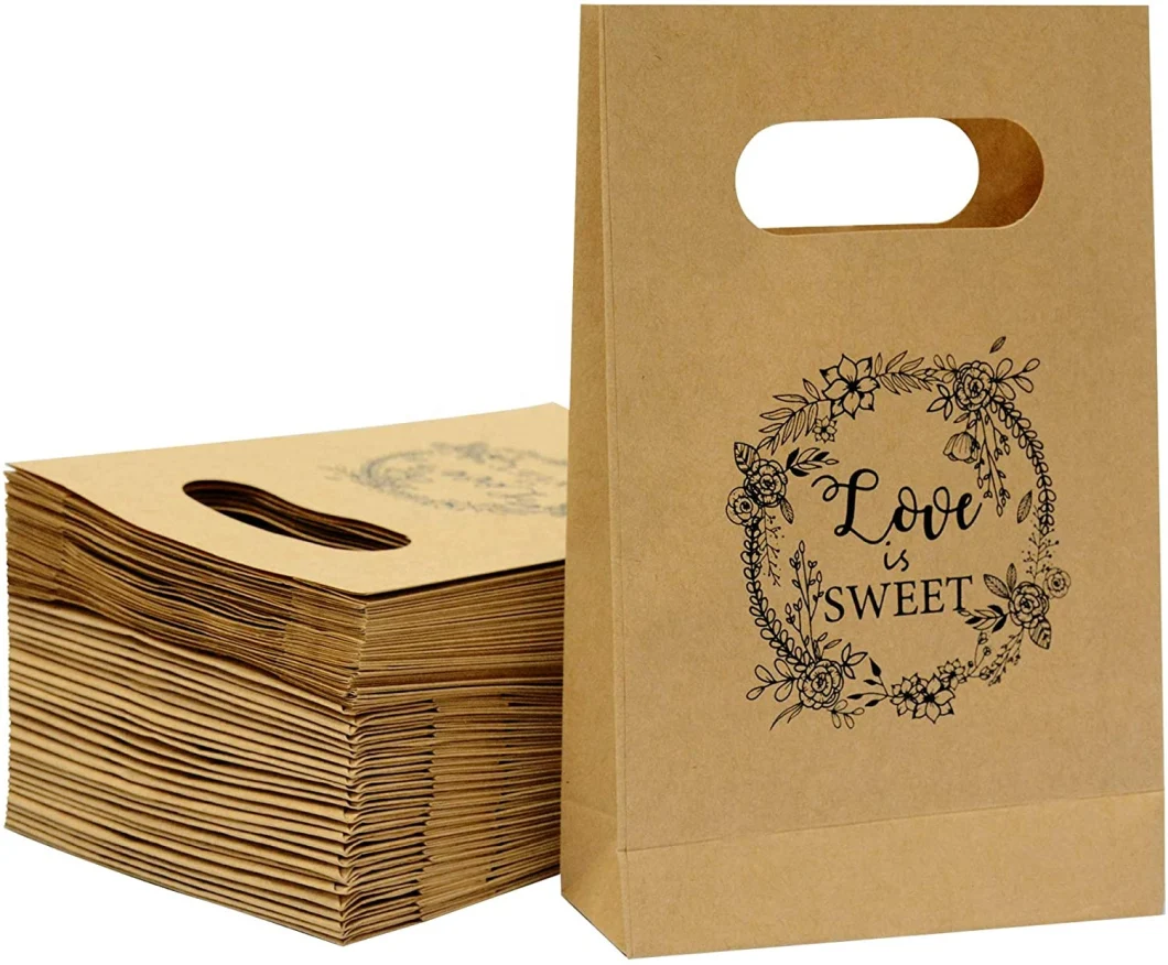 Food Gift Packaging Brown Paper Bags with Die Cut Handle