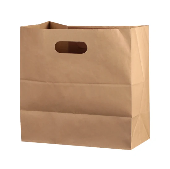 Food Packaging Brown Kraft Paper Bags with Die Cut Handle