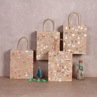 Wholesale Custom Packaging Craft Food Shopping Gift Brown Kraft Paper Bags with Die-Cut Handles