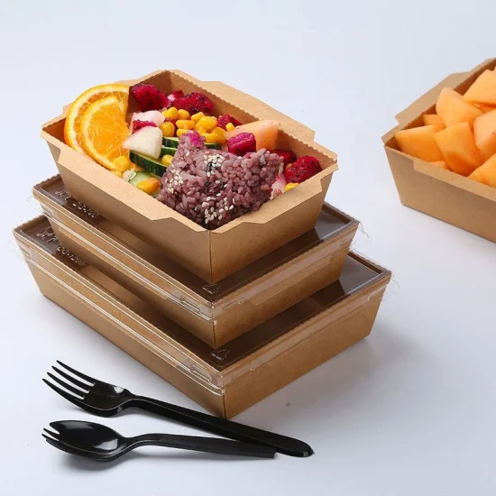 Hot Sale Kraft Paper Container with Transparent PVC Window Take Away Food Packing Boxes