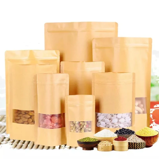 3 Side Heat Seal Flat Mouth Biodegradable Packaging Bag Mini Small Snack Flower Tea Brown No Handle Kraft Paper Bags for Powder