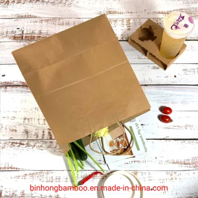 Wholesale Handle Die Cut Printing Flat Black Kraft Paper Bag with Log Print