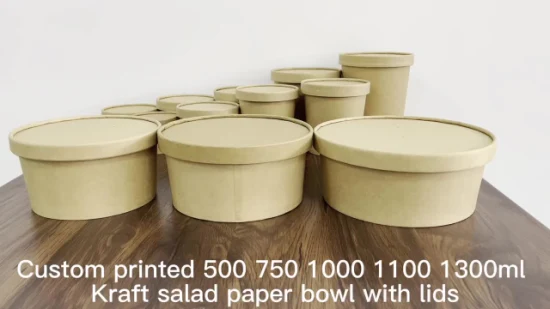 16oz 26oz 32oz 36oz 42oz PE/PLA Coating Kraft Salad Paper Bowl with Lid