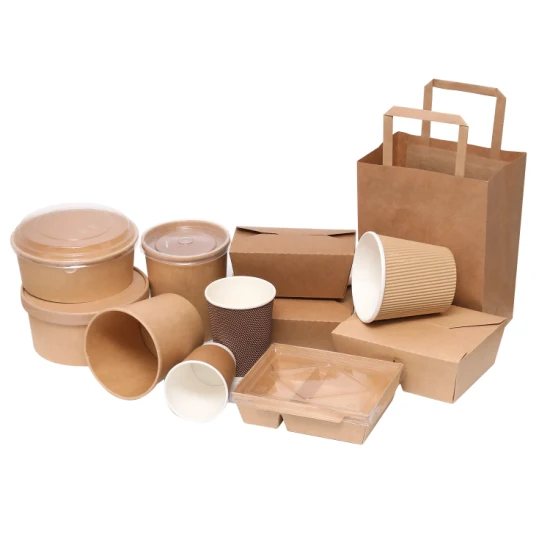 Free Sample Disposable Takeaway Packing Box Food Cartons Kraft Paper Round Bowl with Paper Lid